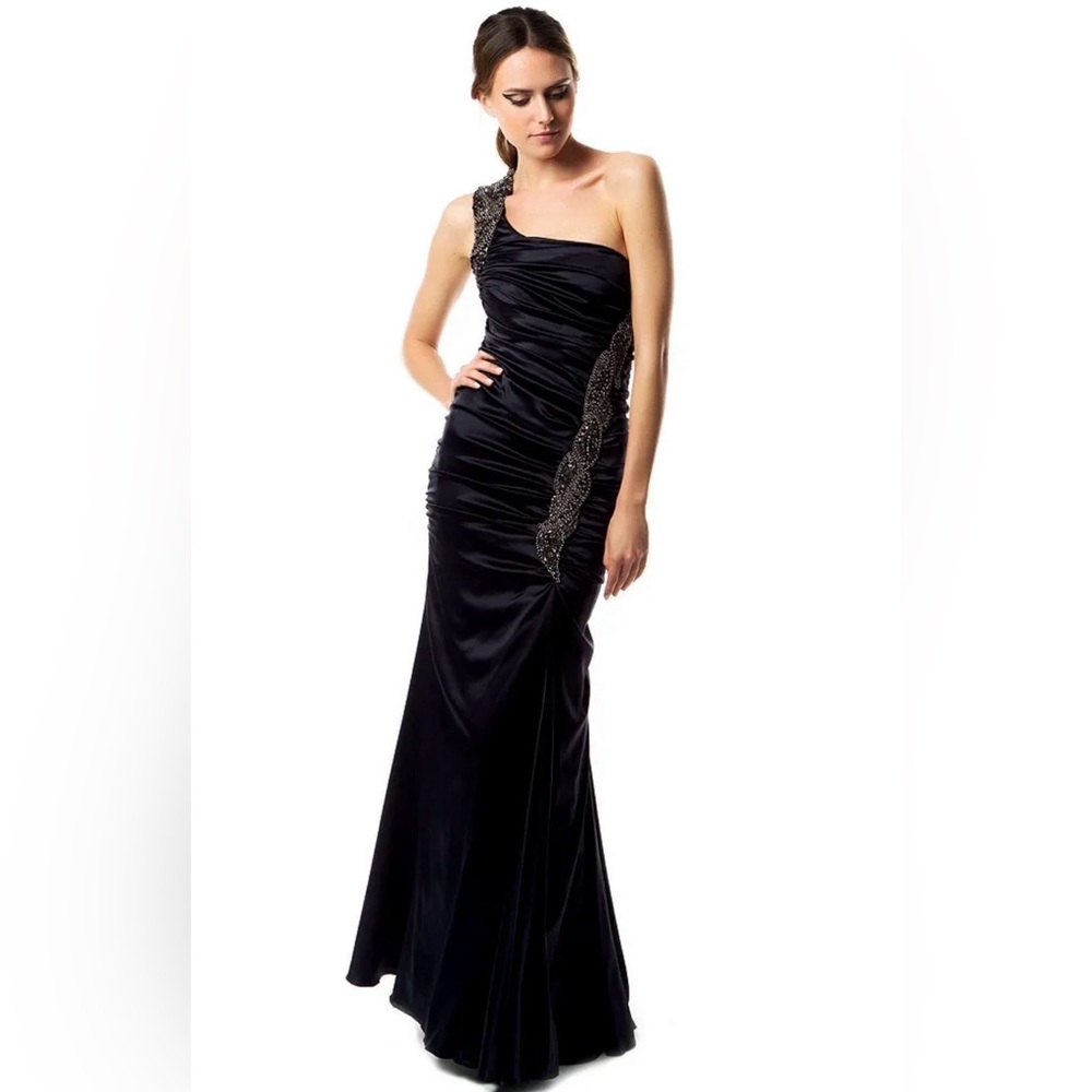 $2600 CARLOS MIELE STUNNING SILK GOWN RUNWAY Diamond in the Rough Gown ruched be